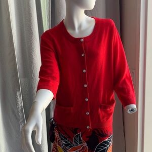 kate spade Red Cashmere Crewneck Cardigan with Jewel Buttons size large
